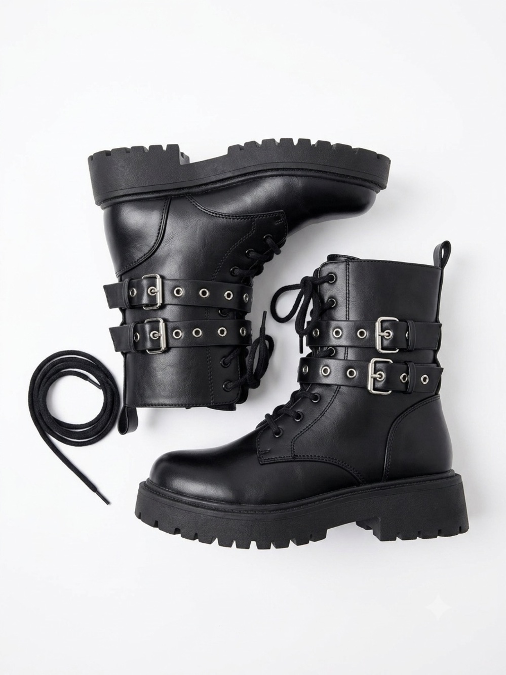 ZARA Kids Black Edgy Combat Boots – EU 30 / US 12.5 (Buckles & Side Zip)